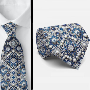 Worldly Luxury Businessman    Blue Moroccan Tile  Neck Tie