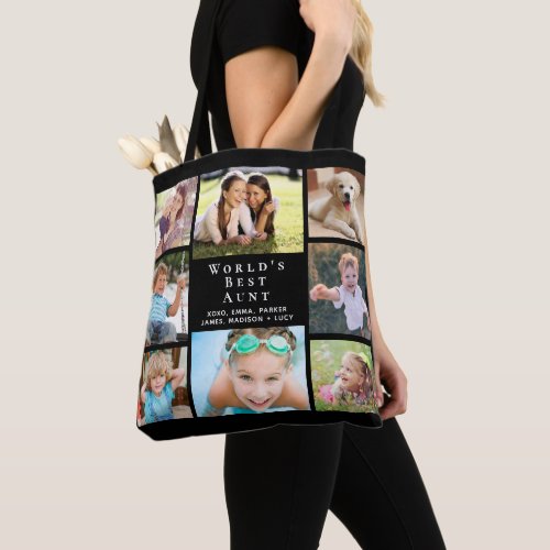 Worlds Best Aunt 8 Photo Collage Black Tote Bag