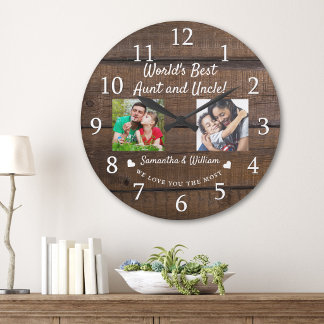 World's Best Aunt And Uncle 2 Photo Dark Wood Large Clock
