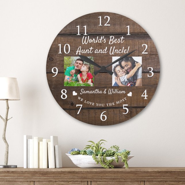 World's Best Aunt And Uncle 2 Photo Dark Wood Large Clock (Creator Uploaded)