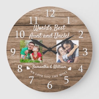 World's Best Aunt And Uncle 2 Photo Rustic Wood Large Clock by semas87 at Zazzle