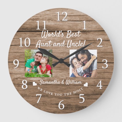 Worlds Best Aunt And Uncle 2 Photo Rustic Wood Large Clock