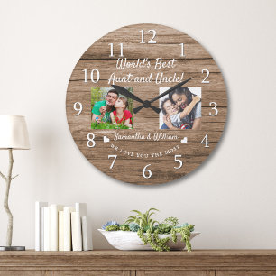 World's Best Aunt And Uncle 2 Photo Rustic Wood Large Clock
