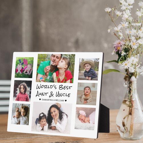 Worlds Best Aunt And Uncle 8 Photo Collage White Plaque