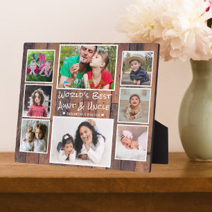 World's Best Aunt And Uncle 8 Photo Rustic Wood Plaque