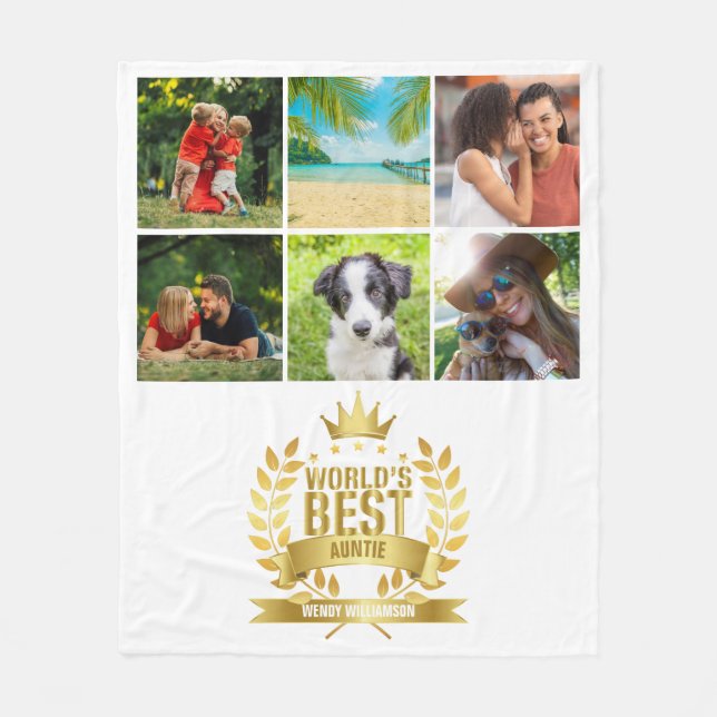 World's Best Aunt Auntie 6 Photo Collage Fleece Blanket (Front)