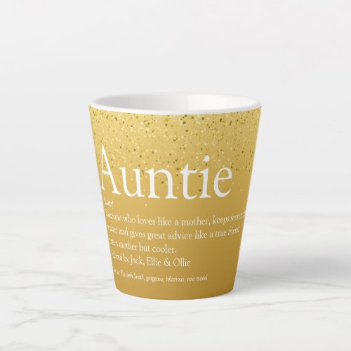 Worlds Best Aunt Auntie Definition Gold Glitter Latte Mug