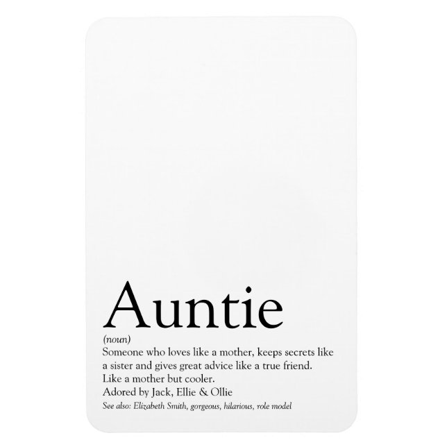 World's Best Aunt, Auntie Definition Modern Fun Magnet (Vertical)