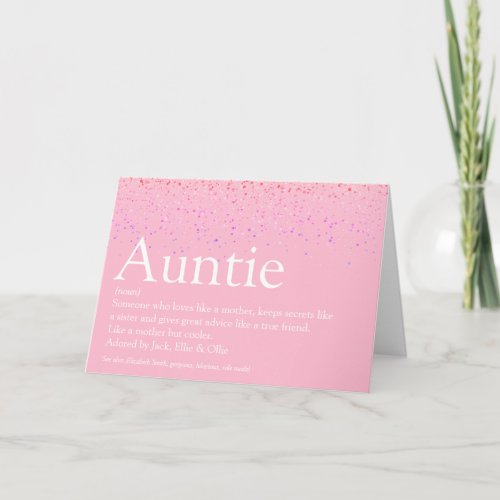 Worlds Best Aunt Auntie Definition Pink Glitter Card