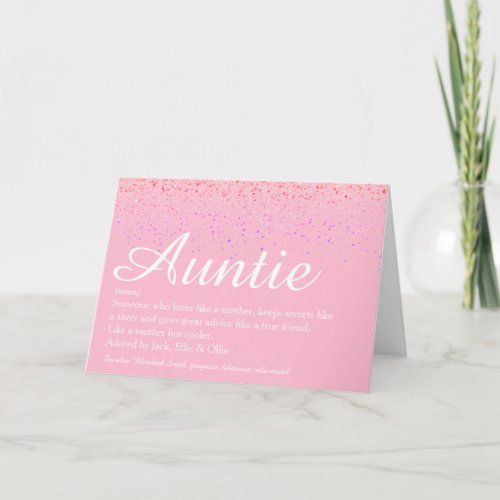 Worlds Best Aunt Auntie Definition Script Pink Card