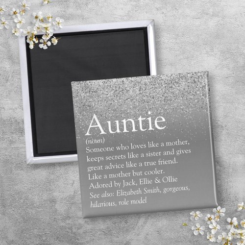 Worlds Best Aunt Auntie Definition Silver Glitter Magnet