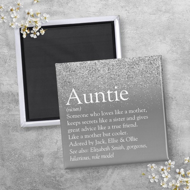 World's Best Aunt Auntie Definition Silver Glitter Magnet (World's Best Aunt Auntie Definition Silver Glitter Magnet)