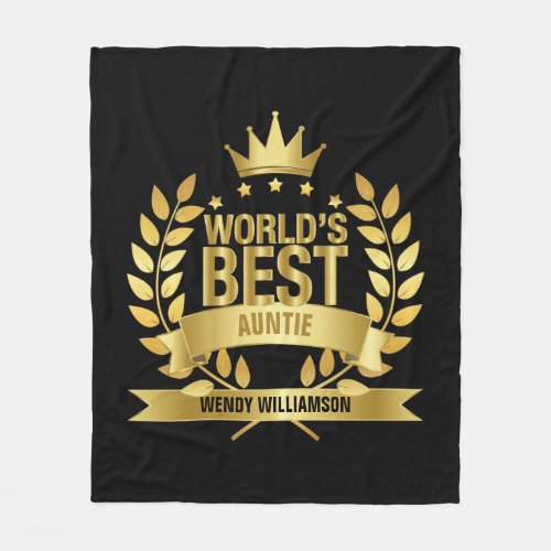 Worlds Best Aunt Auntie Gold Black Fleece Blanket
