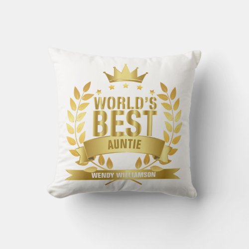 Worlds Best Aunt Auntie Gold Fun Throw Pillow