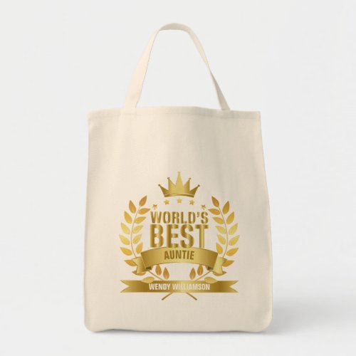 Worlds Best Aunt Auntie Gold Tote Bag