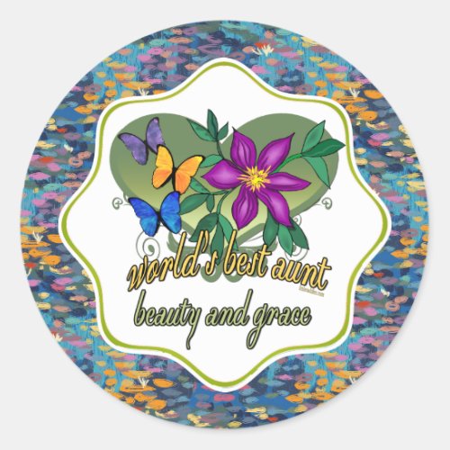Worlds Best Aunt Beauty and Grace Classic Round Sticker