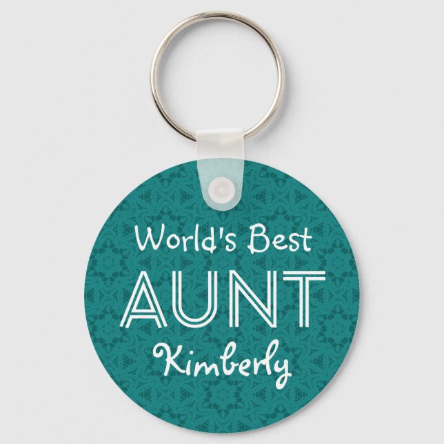 World's Best AUNT Custom Name Green Gift Item 05 Keychain (Front)