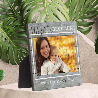 World's Best Aunt Custom Photo Rustic Gray Wood Plaque
