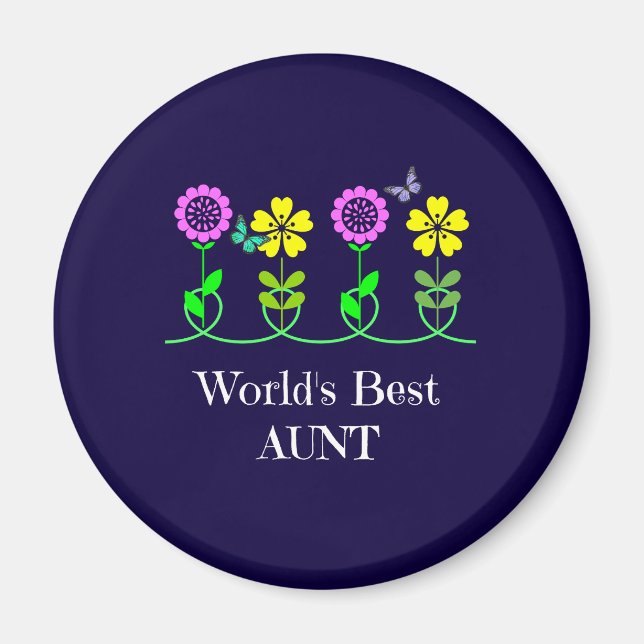 World's Best Aunt, Flowers and Butterflies Magnet (Front)
