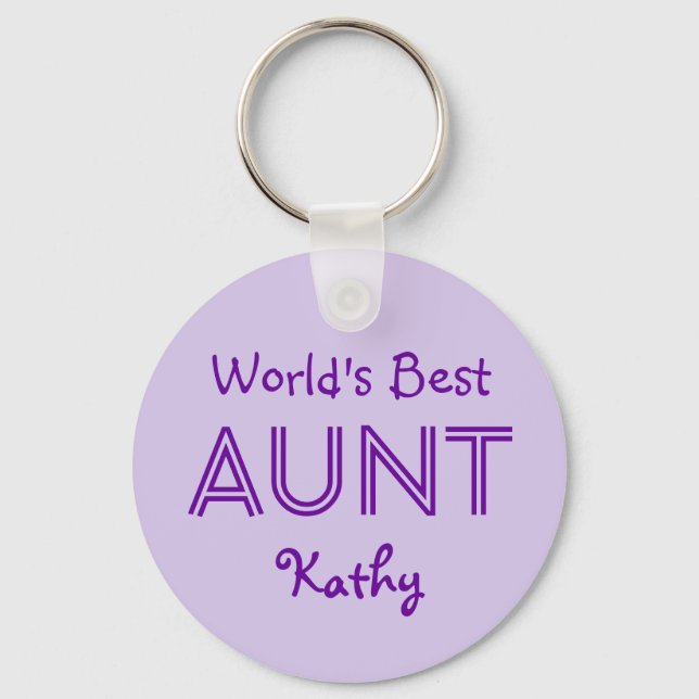 World's Best AUNT Lavender Purple Gift 14O Keychain (Front)