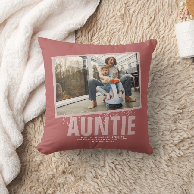 World's Best Aunt | Modern Photo Throw Pillow (Blanket)