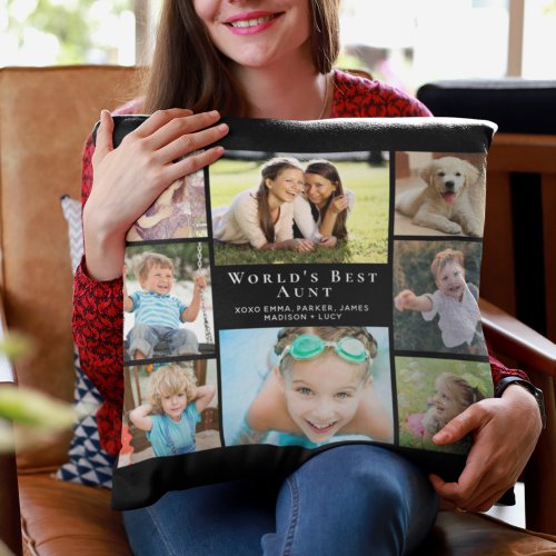 Worlds Best Aunt Photo Collage Personalized Black Throw Pillow