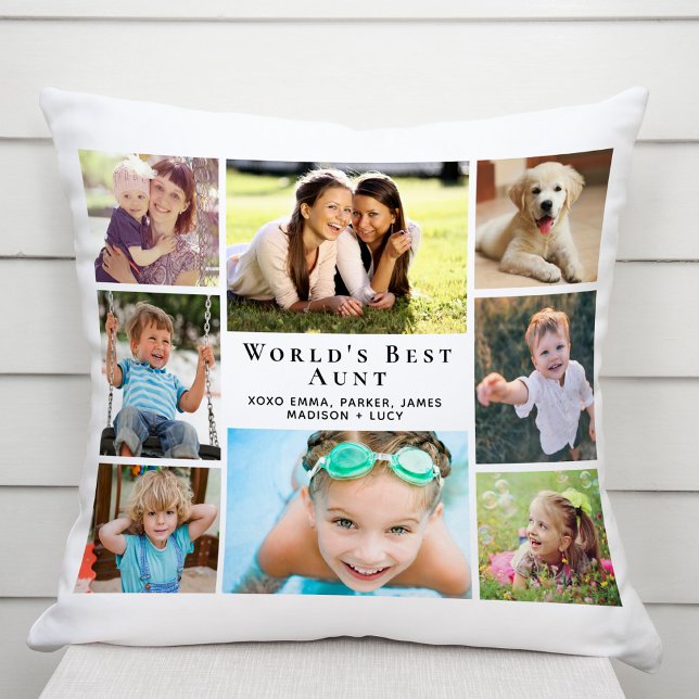 World's Best Aunt Photo Collage Personalized Throw Pillow (Creator Uploaded)