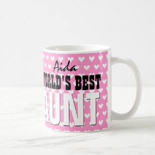 World's Best AUNT Pink White Hearts V26 Coffee Mug