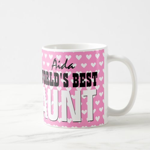 Worlds Best AUNT Pink White Hearts V26 Coffee Mug