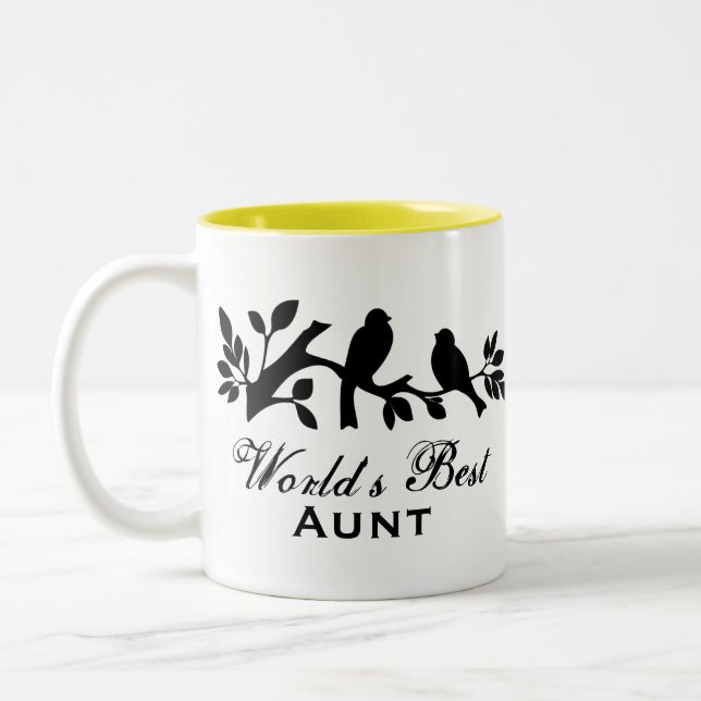 World's Best Aunt sparrows silhouette branch mug (Left)
