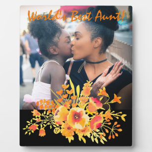 "World's Best Aunt" & Tangerine Wildflowers Plaque
