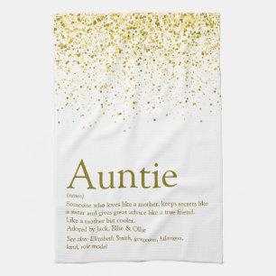 World's Best Auntie Aunt Definition Gold Glitter Kitchen Towel