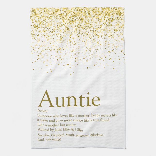 World's Best Auntie Aunt Definition Gold Glitter Kitchen Towel (Vertical)