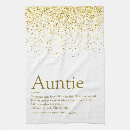 Worlds Best Auntie Aunt Definition Gold Glitter Kitchen Towel