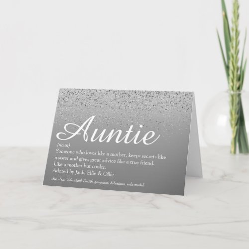 Worlds Best Auntie Aunt Definition Script Silver Card