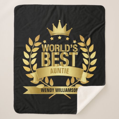 Worlds Best Auntie Aunt Gold Black Sherpa Blanket
