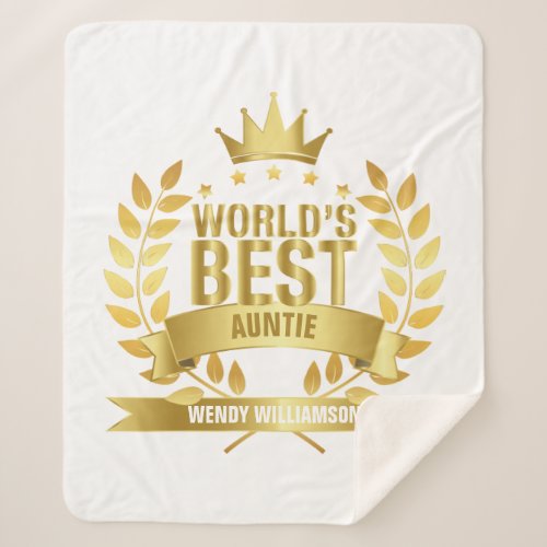 Worlds Best Auntie Aunt Gold Fun Sherpa Blanket