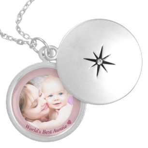 World's Best Auntie Custom Photo Pink Locket Necklace