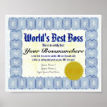 World&#39;s Best B Oss Certificate Print at Zazzle