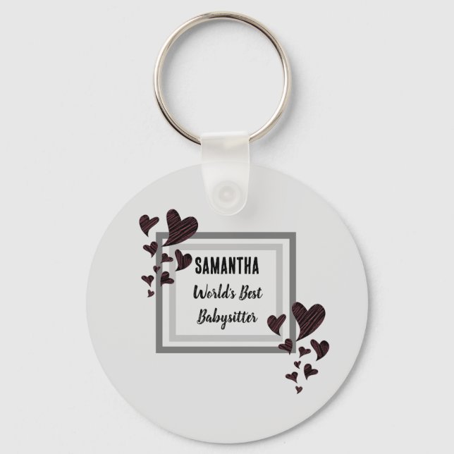 Worlds Best Babysitter Hearts Childcare Nanny Keychain (Front)
