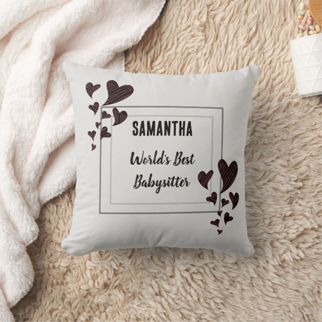 Worlds Best Babysitter Hearts Childcare Nanny Throw Pillow (Blanket)