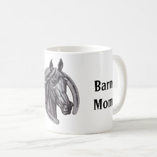 Worlds Best Barn Mom Sketch Black White Horse Coffee Mug
