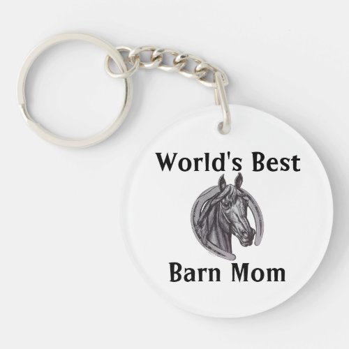 Worlds Best Barn Mom Sketch Black White Horse Keychain