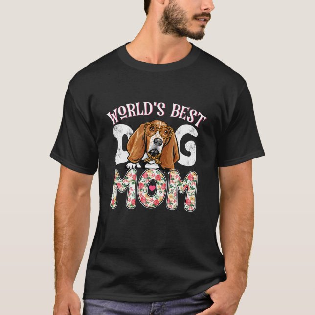 World's Best Basset Hound Dog Mom Leopard Funny Mo T-Shirt (Front)