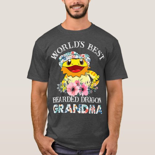 Worlds Best Bearded Dragon Grandma Floral T_Shirt
