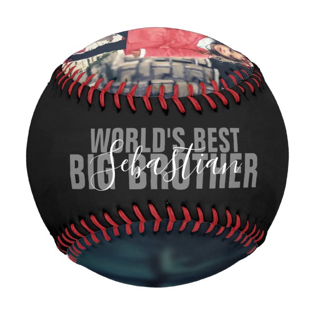 Worlds Best Big Brother Personalized Photo Text Baseball (Back)