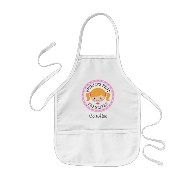 Worlds best big sister cartoon girl blond hair kids' apron (Front)