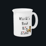 World's Best Big Sister Gifts Pitcher<br><div class="desc">World's Best Big Sister keepsake boxes,  tiles,  ornaments,  notebooks,  throw pillows,  stickers,  mousepads,  and more featuring a teddy bear with a big yellow pencil and line drawn kid style text that reads "World's Best Big Sister!". You can customize it further by adding a name on the spot!</div>