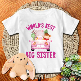World's Best Big Sister Pink Monkey + Hippo Baby T-Shirt