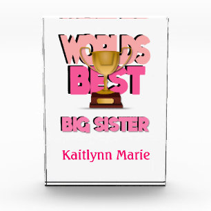 Worlds Best Big Sister Pink Personalized Award